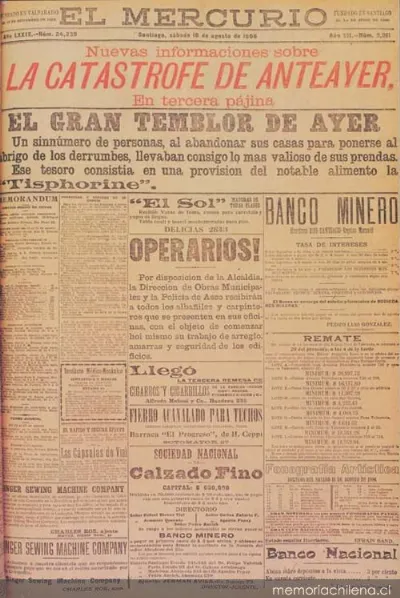 Portada de El Mercurio del 18 de agosto de 1906. — aprox. 1906 | Chile de Ayer