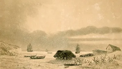 Establecimiento ballenero en la isla Quiriquina — aprox. 1846 | Chile de Ayer