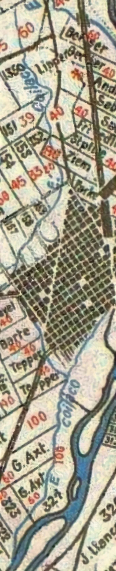 El estero Coilaco, de Temuco, Chile, en un mapa de la colonización de Cautín, por Nicanor Bologna, editado en 1910. — aprox. 1910 | Chile de Ayer