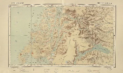Lámina del Atlas Centenario de Chile (1910): zona andina y precordillera con glaciares y lagos — aprox. 1910 | Chile de Ayer