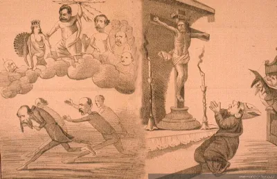 Annuit et tortum nutum tremefecit olimpum: un altar i un crucifijo, 1885 — 1885 | Chile de Ayer