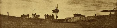Barco cargando lana en la bahía San Gregorio, Magallanes, 1924 — 1924 | Chile de Ayer