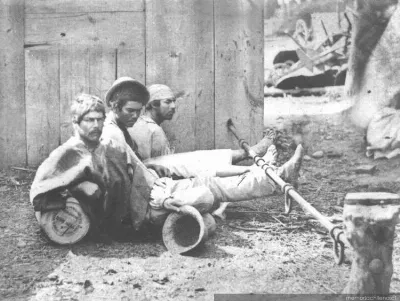 Castigo recibido por peones en barra en Troncoso (Angostura) durante la construcción de la línea férrea al sur, 1862 — 1862 | Chile de Ayer