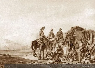 Chilenos en descanso en el llano de Santiago, 1845 — 1845 | Chile de Ayer