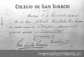 Diploma de literatura de Alberto Hurtado del Colegio San Ignacio, 1915 — 1915 | Chile de Ayer