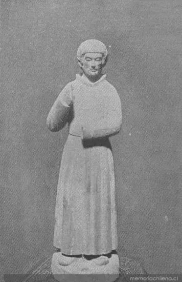 Estatuilla de un misionero jesuita en madera labrada — 1904 | Chile de Ayer