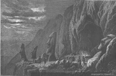 Campamento francés en el cráter del Rano Raraku — 1888 | Chile de Ayer