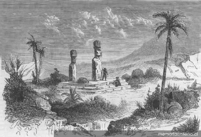 Monumentos de Isla de Pascua, dibujo realizado por la expedición de La Perouse — 1900 | Chile de Ayer