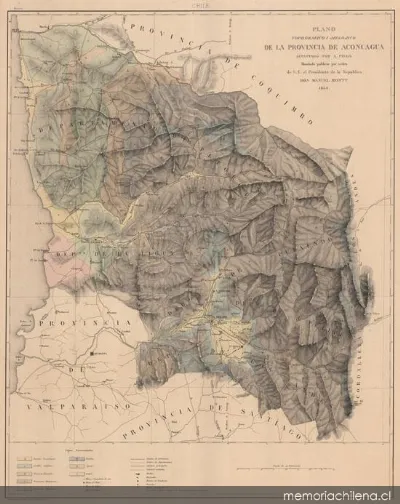 Plano topográfico y jeológico de la Provincia de Aconcagua, 1859 — 1859 | Chile de Ayer