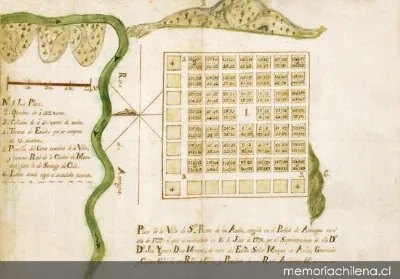 Plano de la Villa de Santa Rosa de los Andes, eregida en el Partido de Aconcagua en el año de 1792 — 1792 | Chile de Ayer
