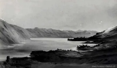 Laguna del Laja, al pie del Antuco, hacia 1850 — 1850 | Chile de Ayer