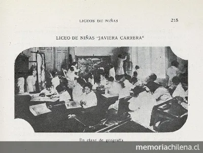 Liceo de Niñas Javiera Carrera, en clase de geografía, hacia 1927 — 1927 | Chile de Ayer