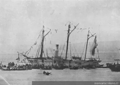 Llegada de la Covadonga a Valparaíso cubierta de gloria, hacia 1879 — 1879 | Chile de Ayer