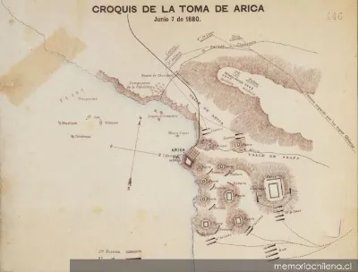 Croquis de la toma del morro de Arica, 7 de junio de 1880 — 1880 | Chile de Ayer