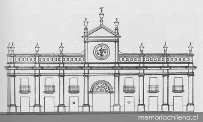 Edificio del Palacio del Real Tribunal del Consulado, concluido en 1801 y en el que funcionó la Biblioteca Nacional desde 1886 hasta 1925 — 1963 | Chile de Ayer