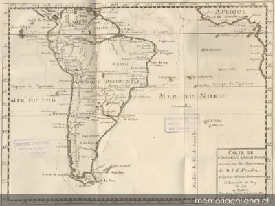 Carte de l'Amerique meridionale, dressee sur les observations du R. P. L. Feuiller, hacia 1720 — 1714 | Chile de Ayer
