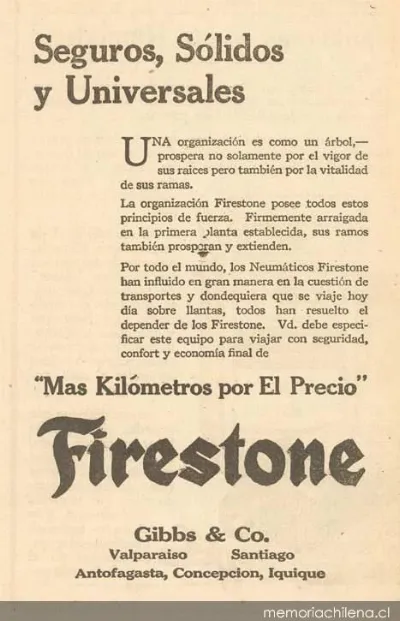 Firestone: seguros, sólidos y universales — 1920 | Chile de Ayer