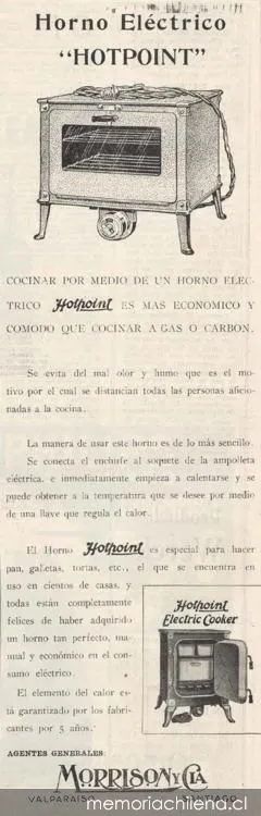 Horno eléctrico Hotpoint — 1916 | Chile de Ayer