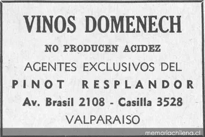 Vinos Domenech: agentes exclusivos del Pinot Resplandor — 1939 | Chile de Ayer