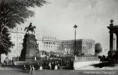 Universidad con el monumento a Federico II el Grande, Berlín, hacia 1880 — 1880 | Chile de Ayer