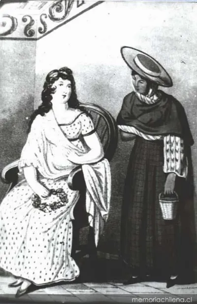 Dama de la aristocracia chilena con su mucama, siglo 19 — 1900 | Chile de Ayer