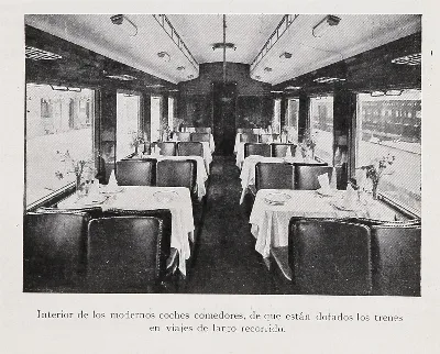 Interior de los modernos coches comedores, 1931 — 1931 | Chile de Ayer