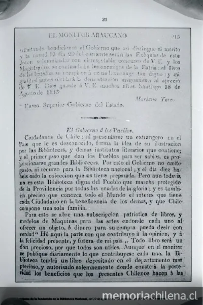 Decreto proclama, publicada en el " — 1813 | Chile de Ayer