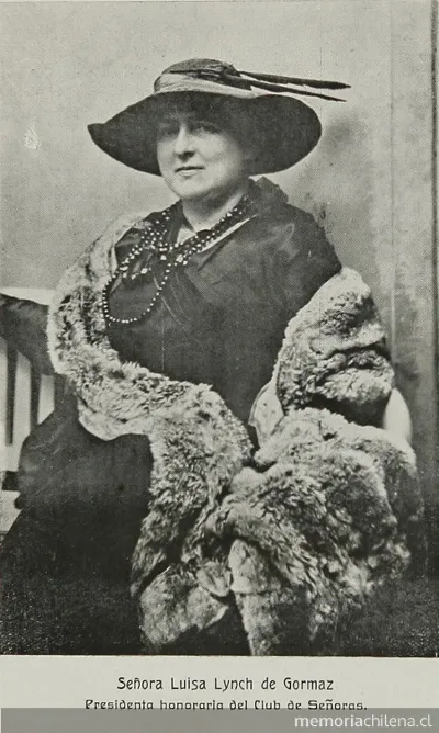 Señora Luisa Lynch de Gormaz, presidenta honoraria del Club de Señoras — 1918 | Chile de Ayer