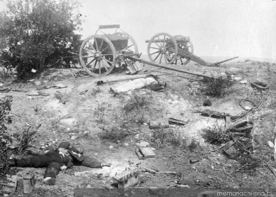 Muertos y pertrechos tras la Batalla de Placilla : 28 de agosto de 1891 — 1891 | Chile de Ayer