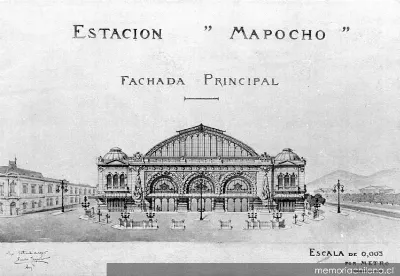 Fachada principal de Estación Mapocho, hacia 1912 — 1905 | Chile de Ayer