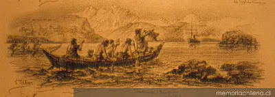 Encuentro con los alacalufes en el canal Smyth, hacia 1894 — 1894 | Chile de Ayer