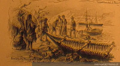 Desembarco en algún punto de los canales, hacia 1894 — 1894 | Chile de Ayer