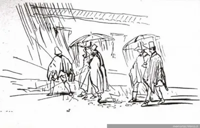 Transeúntes talquinos en una noche de lluvia, 1838 — 1838 | Chile de Ayer