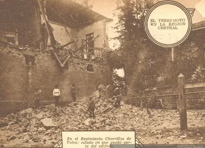 Consecuencias del terremoto de Talca: parte del edificio del Regimiento Chorrillos, 1928 — 1928 | Chile de Ayer
