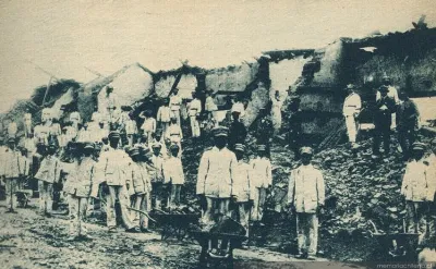 Consecuencias del terremoto de Talca: tropas de ferrocarrileros, 1928 — 1928 | Chile de Ayer