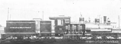 Ferrocarril de Arica a La Paz: locomotora Shay número 31 de 70 toneladas adherencia total usada en la construcción, hacia 1913 — 1913 | Chile de Ayer