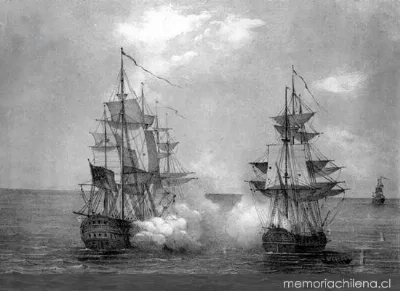 Combate entre dos fragatas, hacia 1800 — 1800 | Chile de Ayer