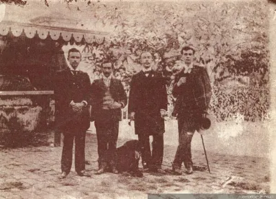 Redactores en la celebración del aniversario de la Revista Instantáneas, 1901 — 1901 | Chile de Ayer