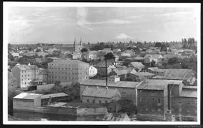 Osorno vista desde la altura con iglesia y edificios institucionales — 1920 | Chile de Ayer