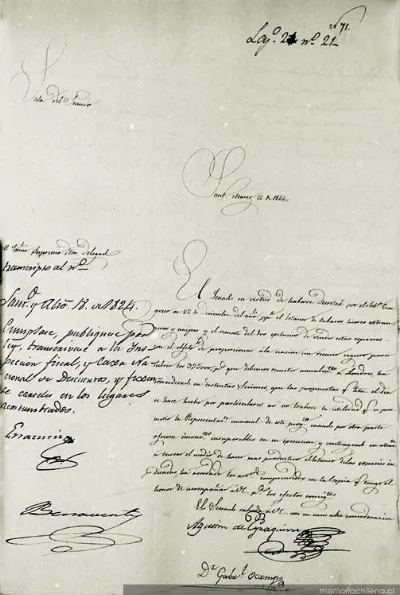 Decreto de aprobación del contrato de estanco a la compañía Portales y Cea, 1824 — 1824 | Chile de Ayer