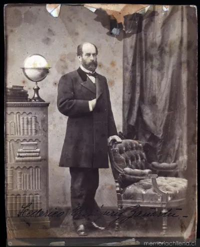Federico Errázuriz Zañartu con globo terráqueo y biblioteca — aprox. 1900 | Chile de Ayer