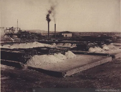 Vista general de la Oficina Salitrera Buen Retiro, Tarapacá, 1889 — 1889 | Chile de Ayer