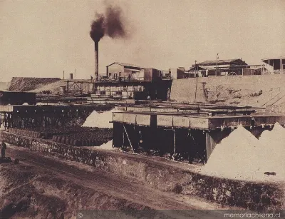 Maquinaria y bateas de cristalización de salitre: Oficina Salitrera Jaspampa: Tarapacá, 1889 — 1889 | Chile de Ayer