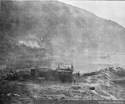 Efectos en Pisagua del bombardeo de la escuadra chilena, 1879 — 1879 | Chile de Ayer