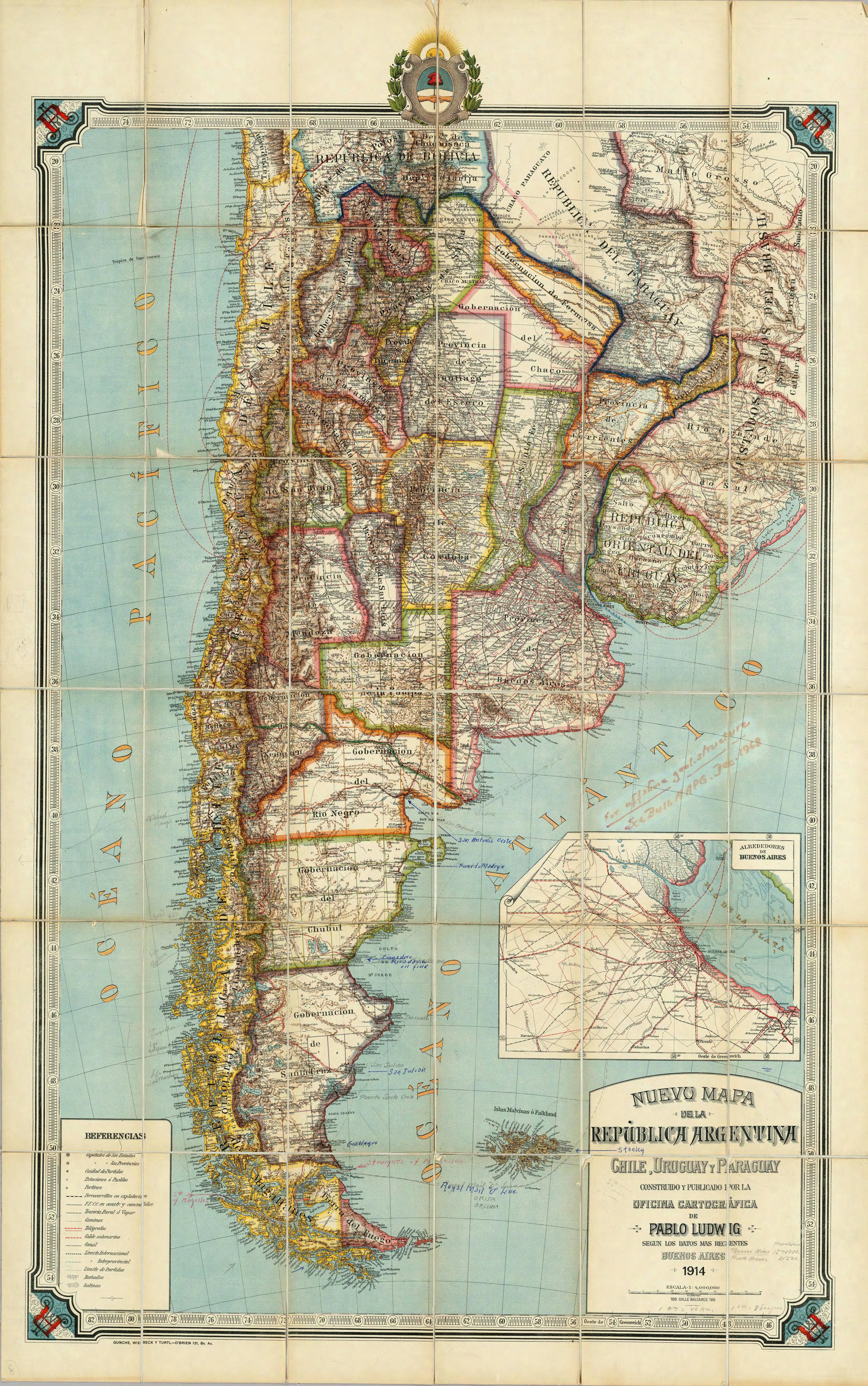 Nuevo mapa de la Republica Argentina (1914) — 1914 | Chile de Ayer