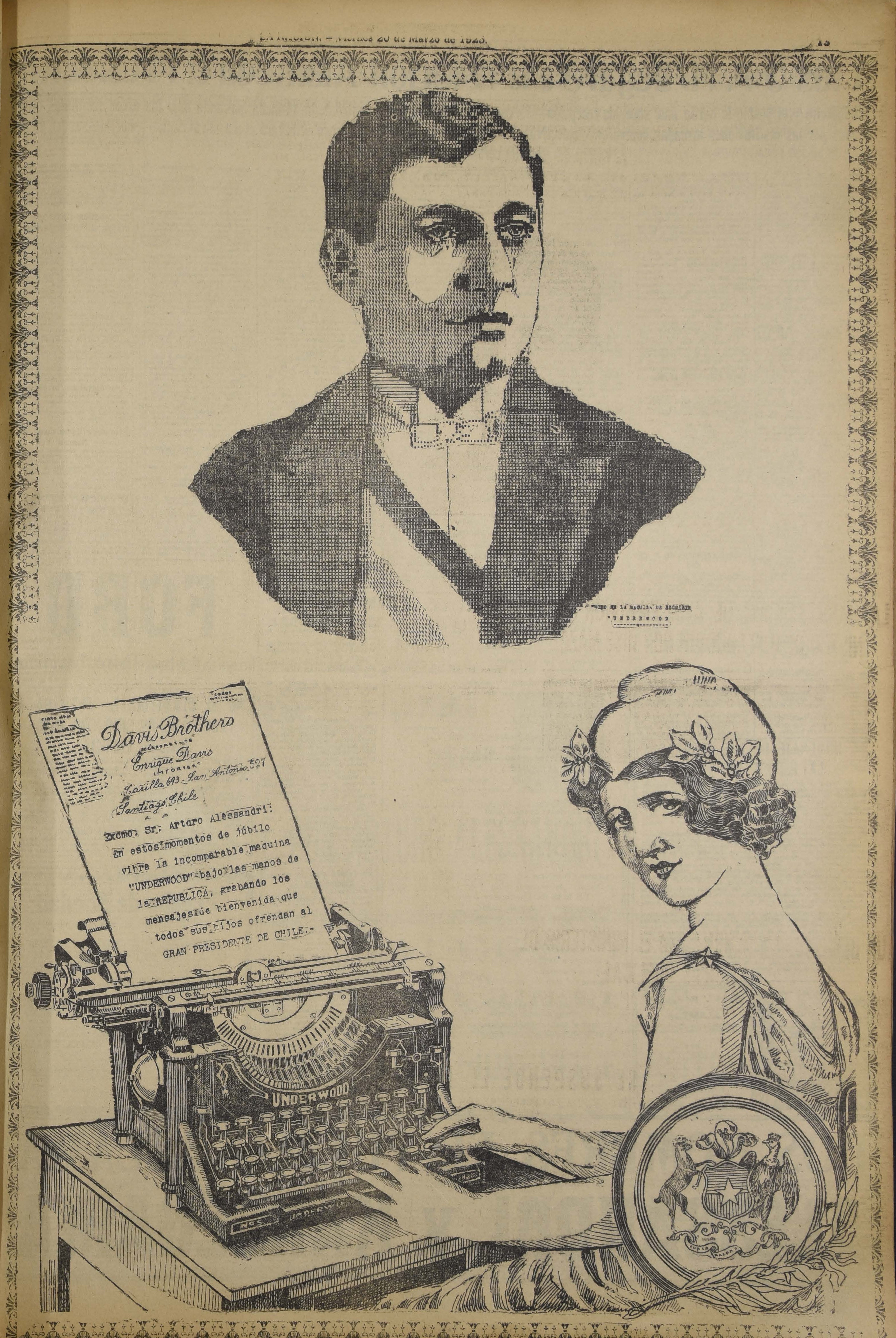 Chile-Publicidad Maquina de escribir Underwood 1925