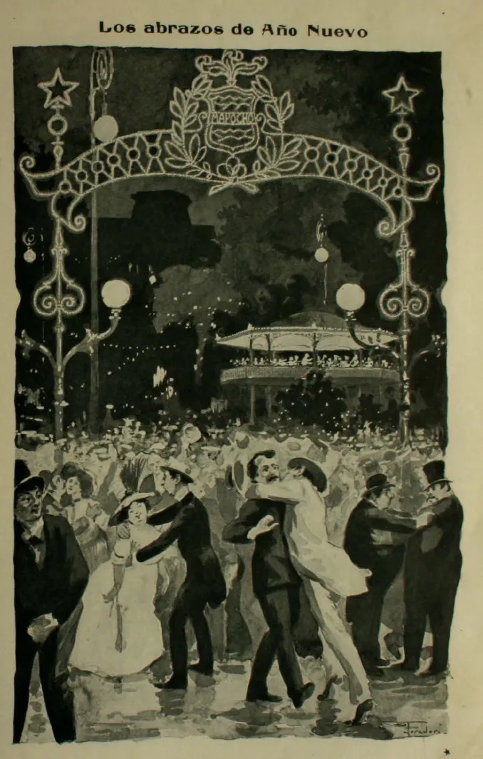 Los abrazos de Año Nuevo - Chile 1910 — 1910 | Chile de Ayer