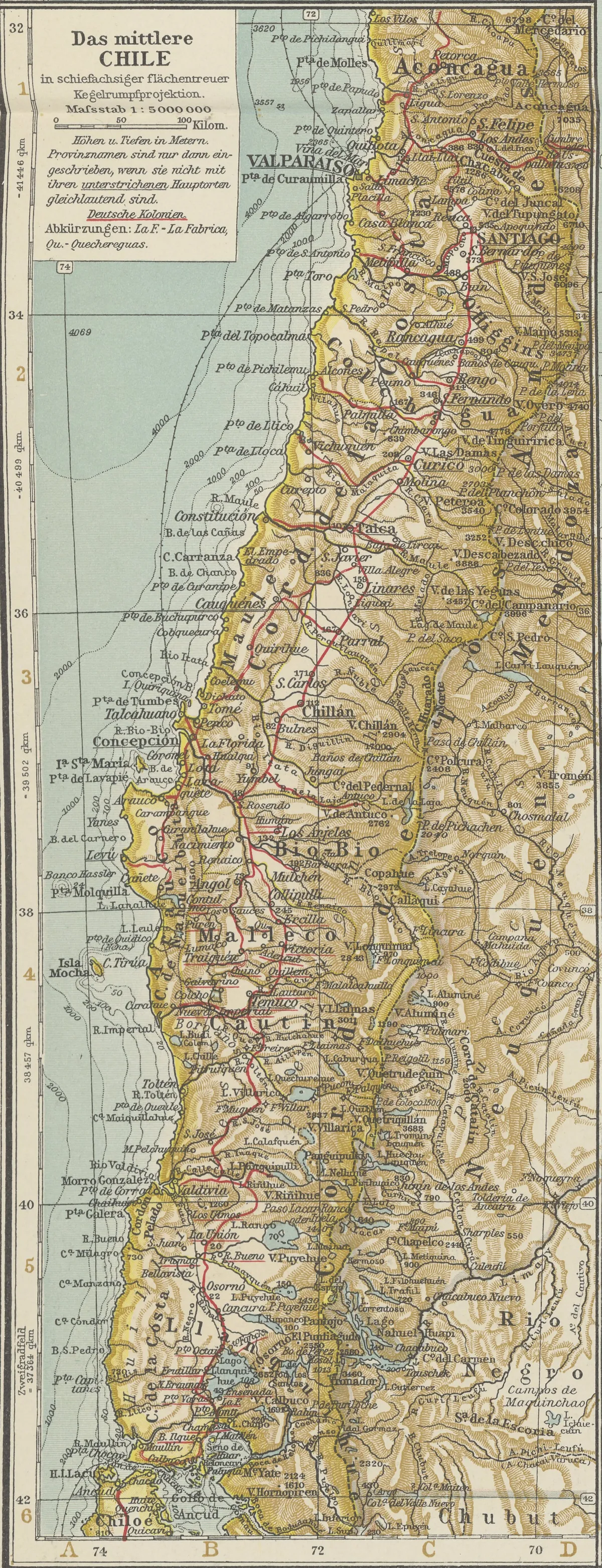 Andrees Handatlas 1912 - Mittleres Chile — 1912 | Chile de Ayer