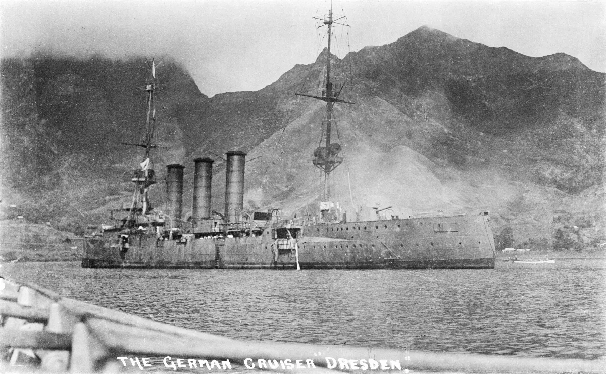 SMS Dresden (1907) at Juan Fernandez Island after surrender. RMG N04922 — 1915 | Chile de Ayer