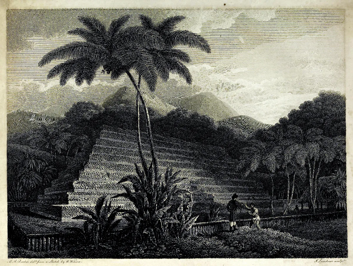 Great Morai of Temarre at Pappara in Otaheite (retouched) — Isla de Pascua — 1799 | Chile de Ayer